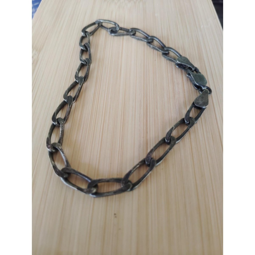 Vintage Italy 925 Sterling Silver Bracelet Figaro Chain Link Black In Color